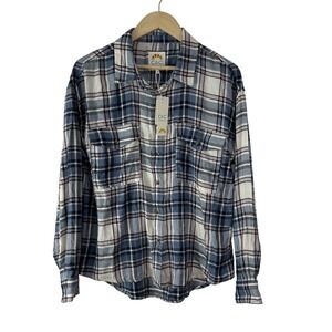 C&C California Shirt Women Large Blue Plaid Flannel Cotton Long Sleeve Button Up